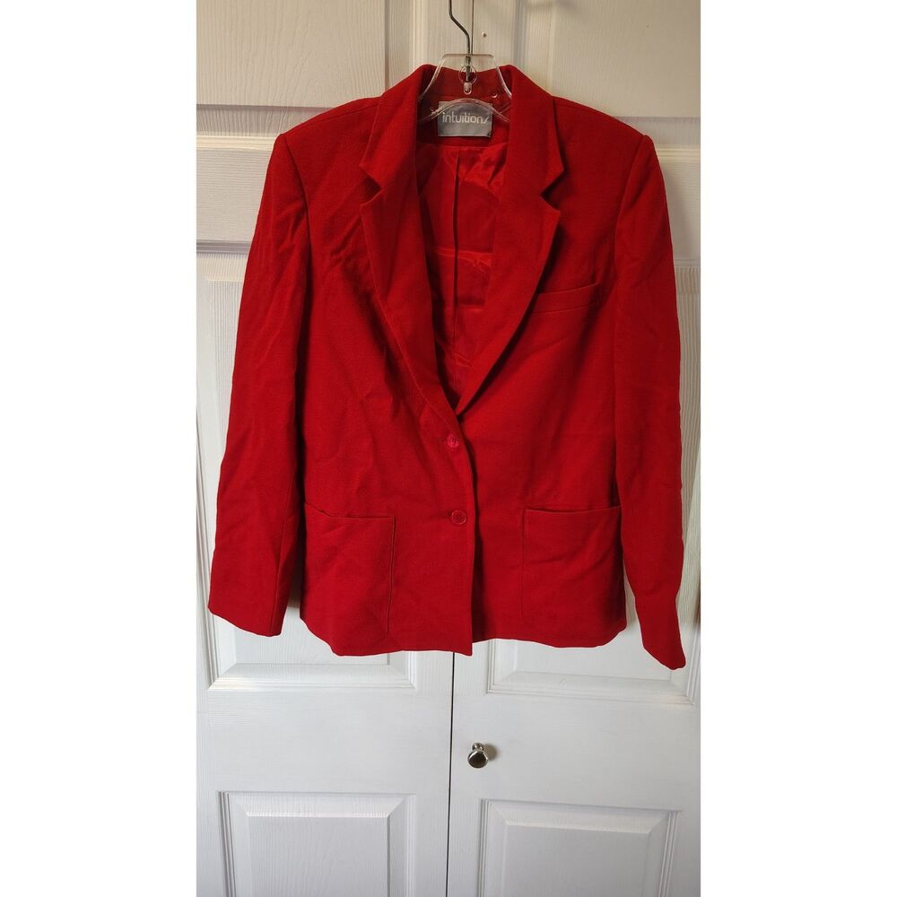 Vtg Intuitions Pure Wool Red Blazer Jacket 100% Wool Academic Suit Coat Size 8